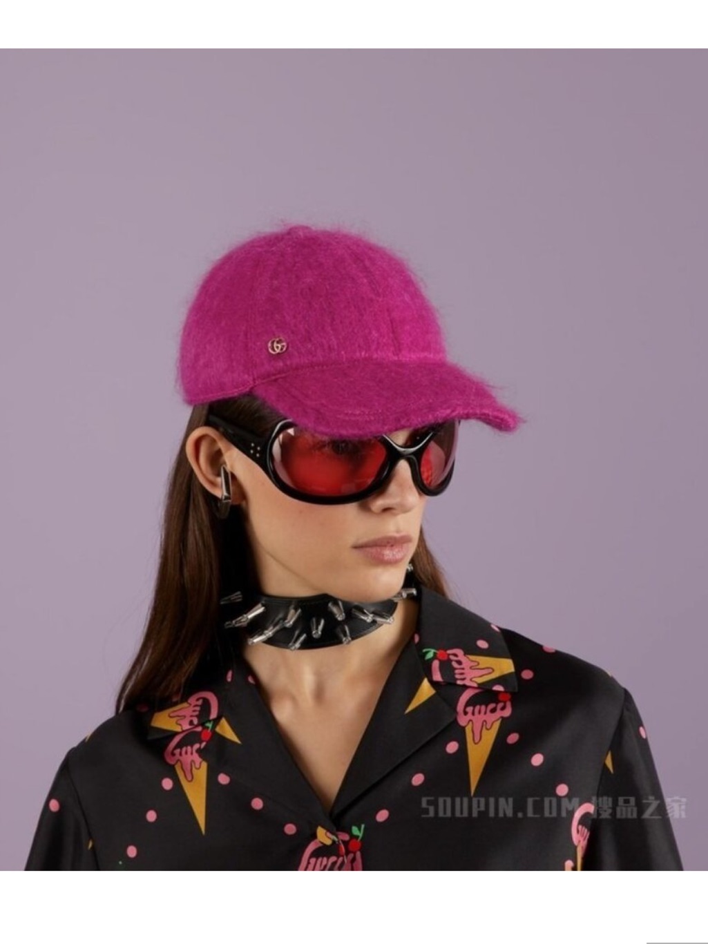 New Gucci Fuchsia Mohair Lauren Baseball Hat